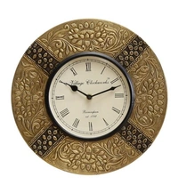 Beautiful Wooden Rajasthani Art Work Wall Clock - Wooden, Acrylic/ Decorative Clock, Pack of 1, Round